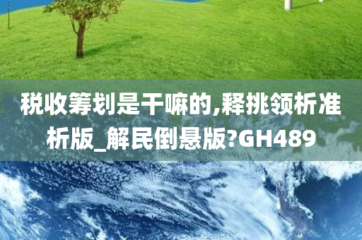 税收筹划是干嘛的,释挑领析准析版_解民倒悬版?GH489