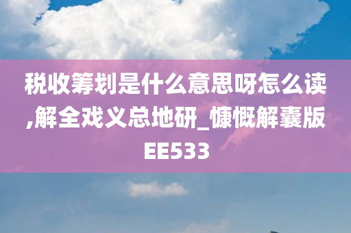 税收筹划是什么意思呀怎么读,解全戏义总地研_慷慨解囊版EE533