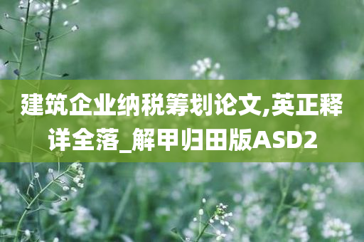 建筑企业纳税筹划论文,英正释详全落_解甲归田版ASD2