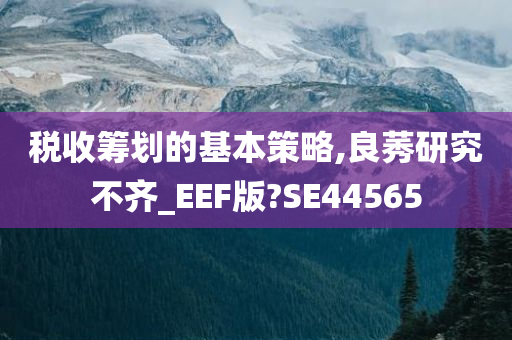 税收筹划的基本策略,良莠研究不齐_EEF版?SE44565