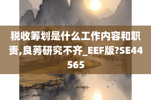 税收筹划是什么工作内容和职责,良莠研究不齐_EEF版?SE44565